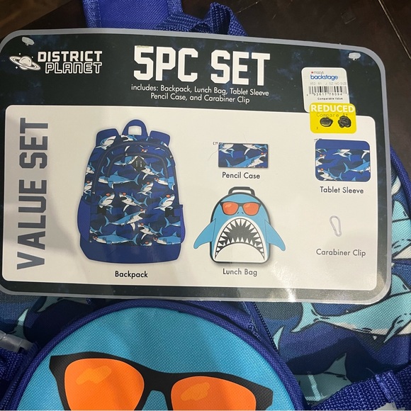 NWT 5PC Set District Planet Shark Backpack - Picture 7 of 7